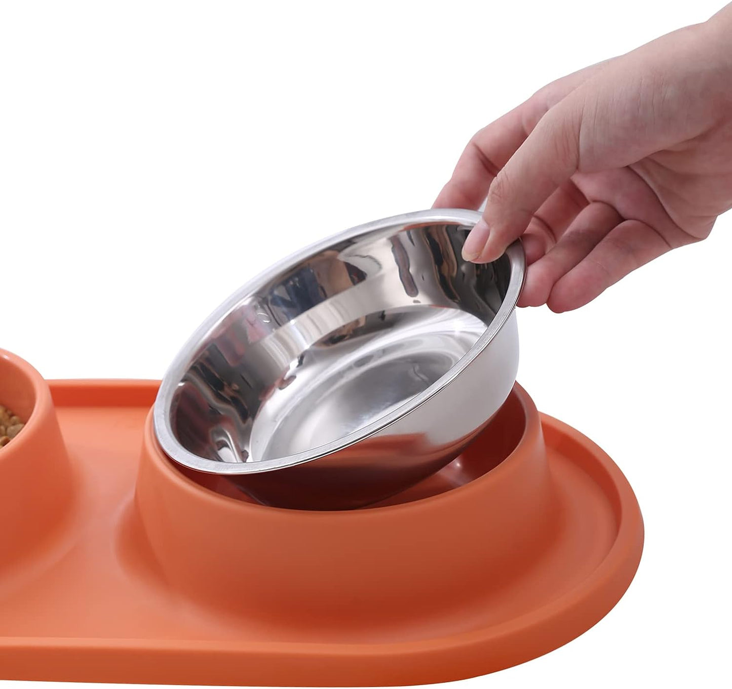 Dog Bowls Small Medium Sized Dog Food Bowl, Slow Feeder Dog Bowls, 1/2 Cup Stainless Steel Dog Bowls, No-Spill Non-Skid, Dog Food Water Bowls Set by (Bright Orange)