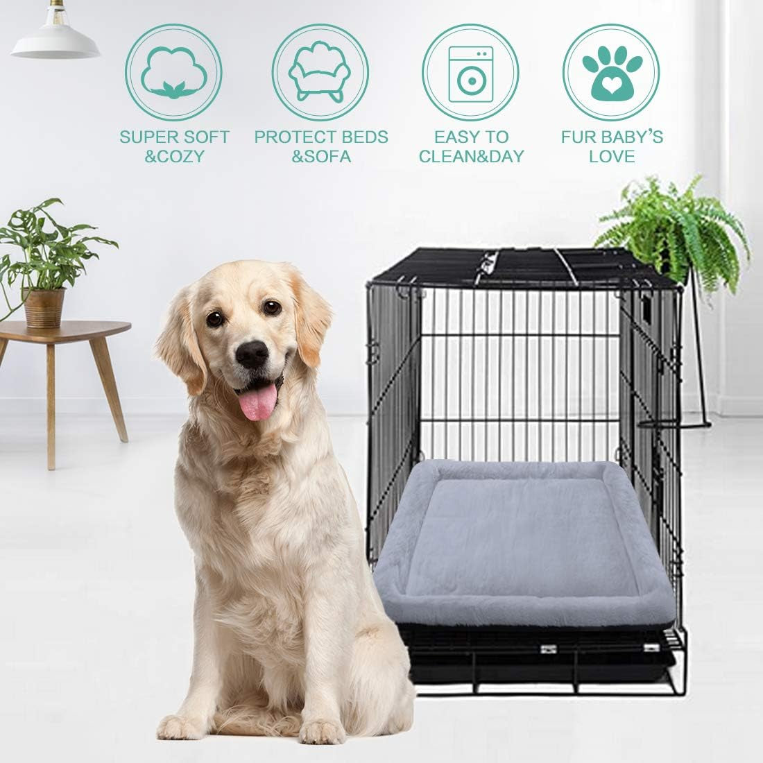 Super Soft Dog Crate Bed Blanket-Fluffy Pet Bed All Season-Machine Wash & Dryer Friendly-Anti-Slip Pet Beds(Not for Chewer( Grey,48In)