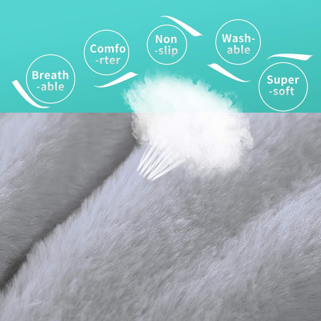 Super Soft Dog Crate Bed Blanket-Fluffy Pet Bed All Season-Machine Wash & Dryer Friendly-Anti-Slip Pet Beds(Not for Chewer( Grey,48In)