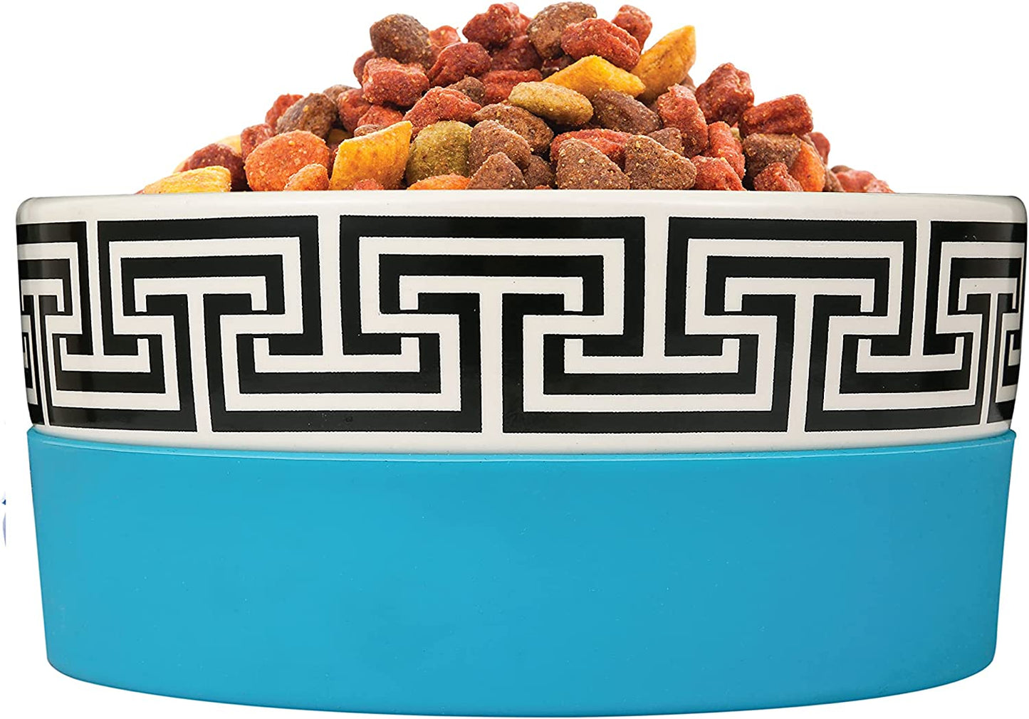 Now House for Pets by Jonathan Adler Greek Key Duo Dog Bowl, Small Cute Ceramic Dog Food Bowl from for Water or Food, 4.5 Inch Dog Bowl