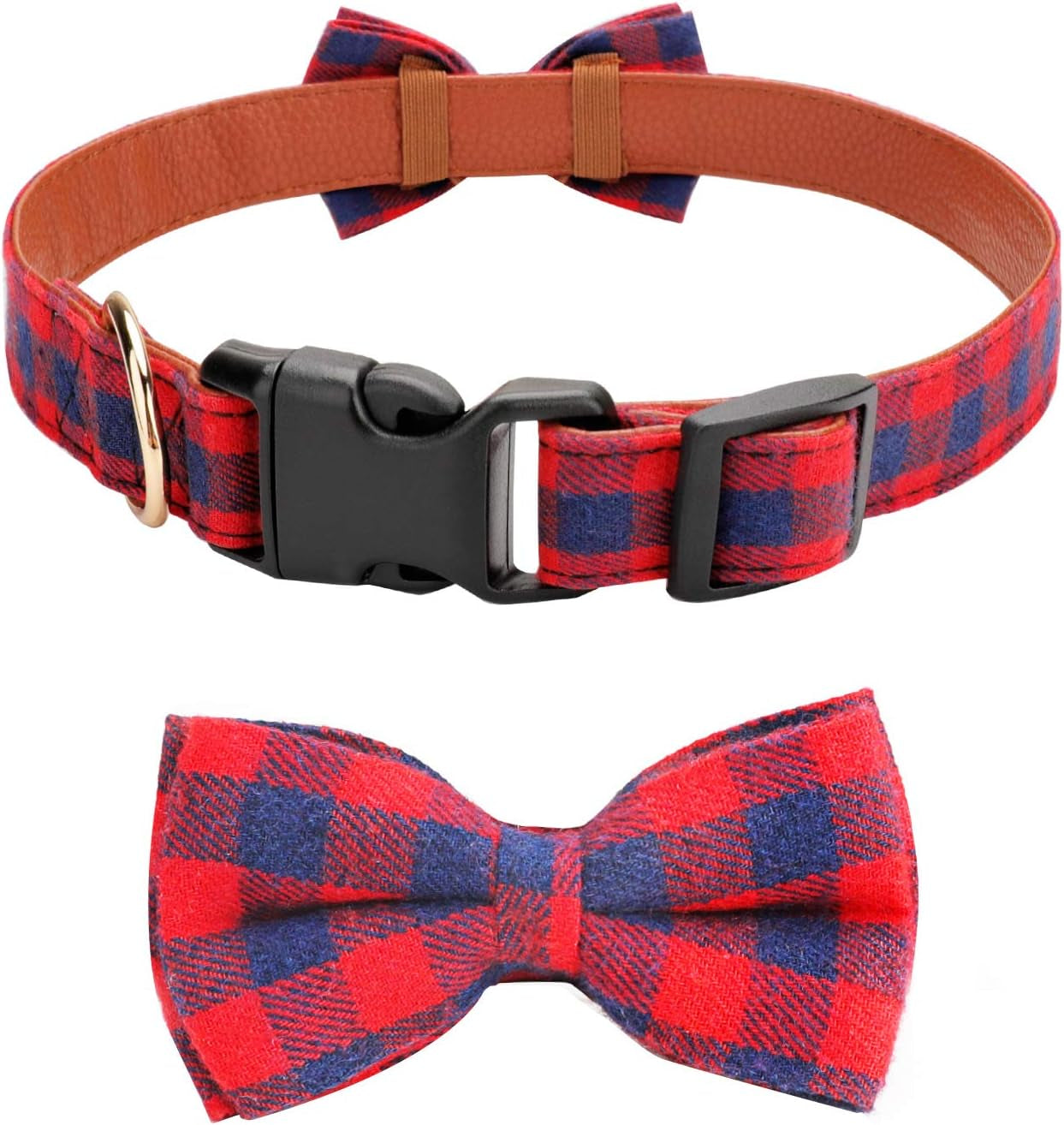 Dog Bow Tie, Dog Cat Collar with Bow Tie Buckle Light Plaid Dog Collar for Dogs Cats Pets Soft Comfortable,Adjustable (S, Red)
