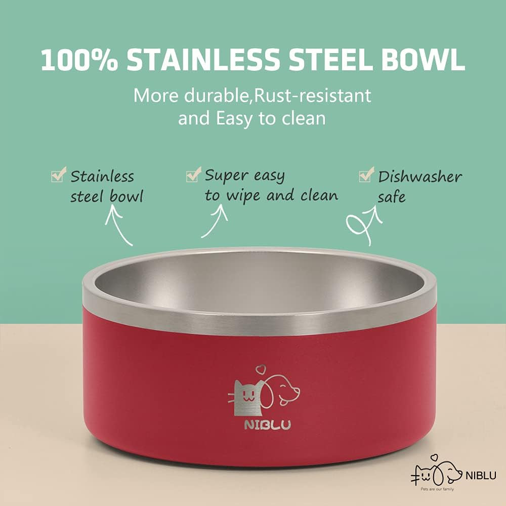 Stainless Steel Dog Bowl Non-Slip Dog Bowl Double Wall Dog Water Bowls Heavy Duty with Rubber Bottom for Dogs Cats Pet Feeding