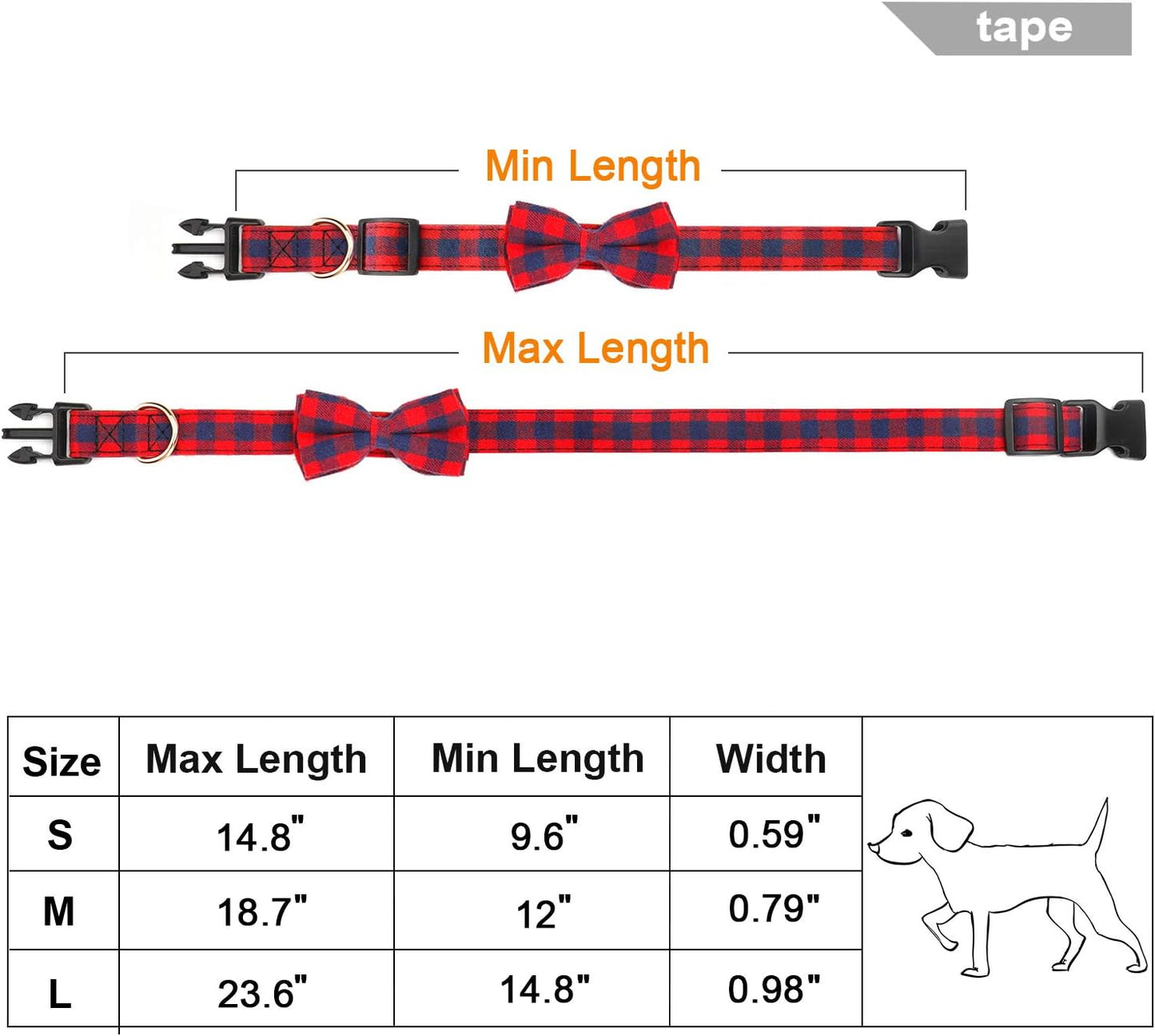 Dog Bow Tie, Dog Cat Collar with Bow Tie Buckle Light Plaid Dog Collar for Dogs Cats Pets Soft Comfortable,Adjustable (S, Red)