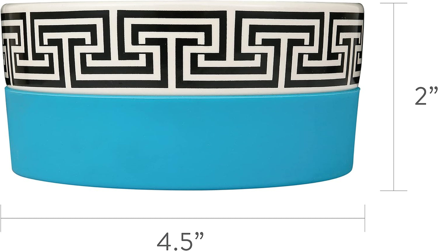 Now House for Pets by Jonathan Adler Greek Key Duo Dog Bowl, Small Cute Ceramic Dog Food Bowl from for Water or Food, 4.5 Inch Dog Bowl