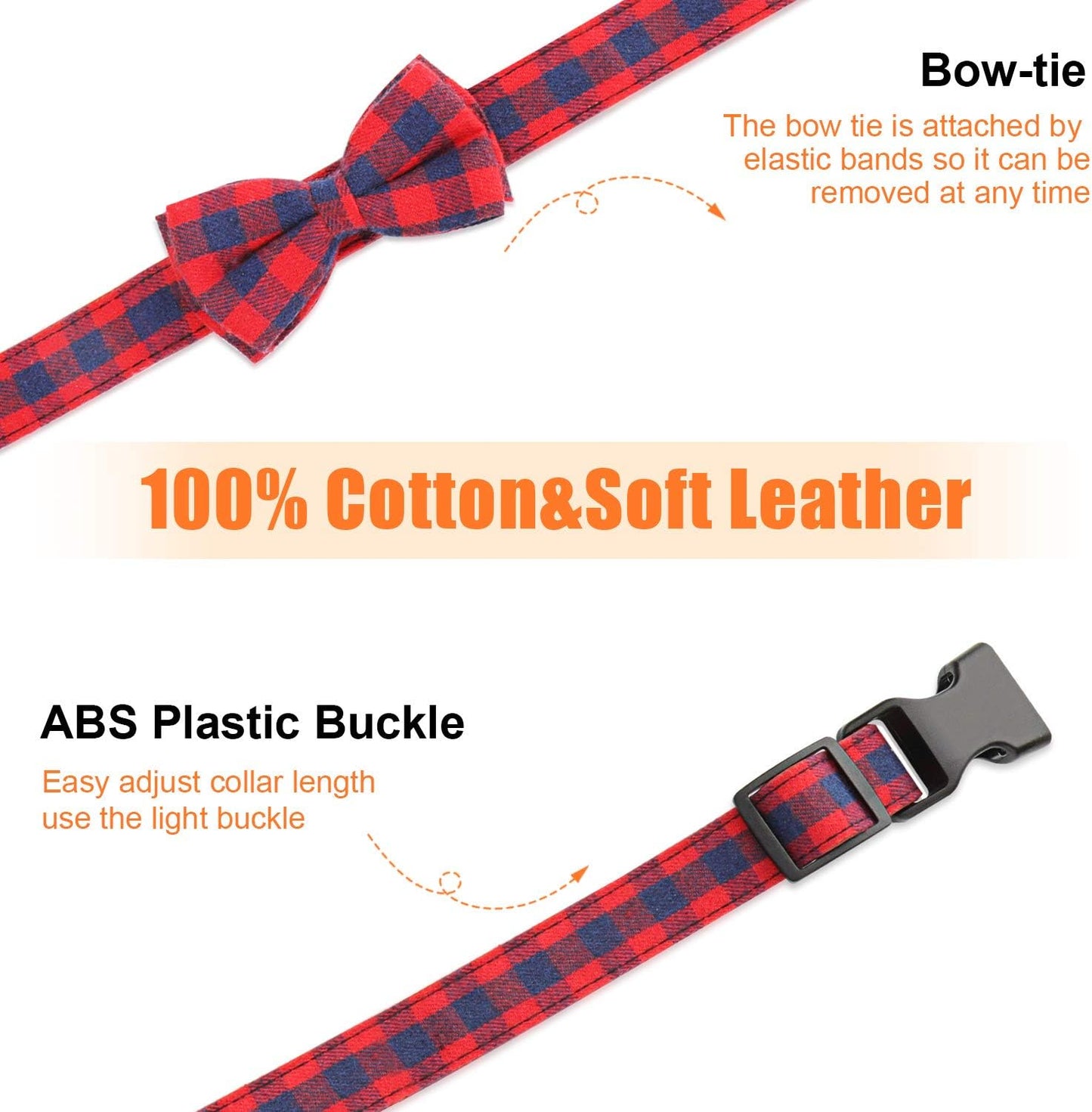 Dog Bow Tie, Dog Cat Collar with Bow Tie Buckle Light Plaid Dog Collar for Dogs Cats Pets Soft Comfortable,Adjustable (S, Red)