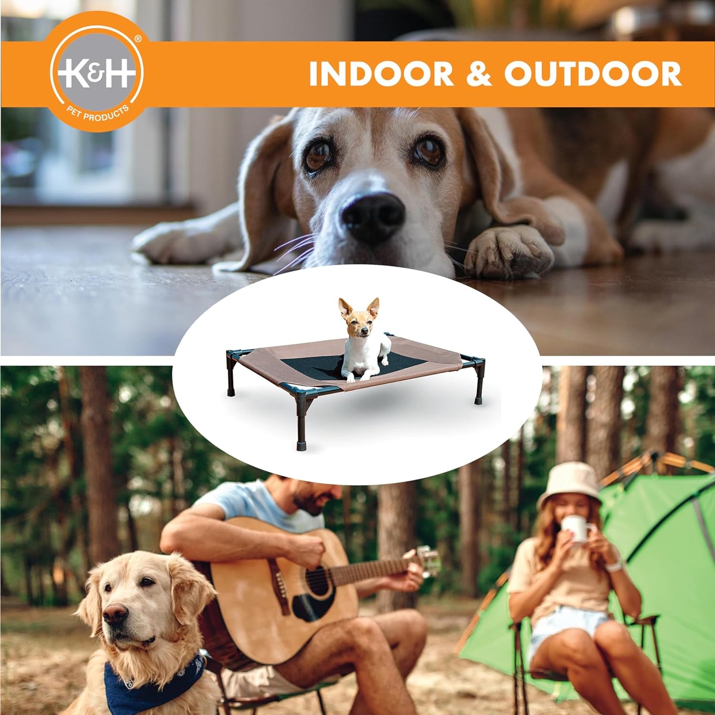 Cooling Elevated Dog Bed Outdoor Raised with Washable Breathable Mesh, Cot No-Slip Rubber Feet, Portable Indoor Bed, Large Chocolate/Black Mesh