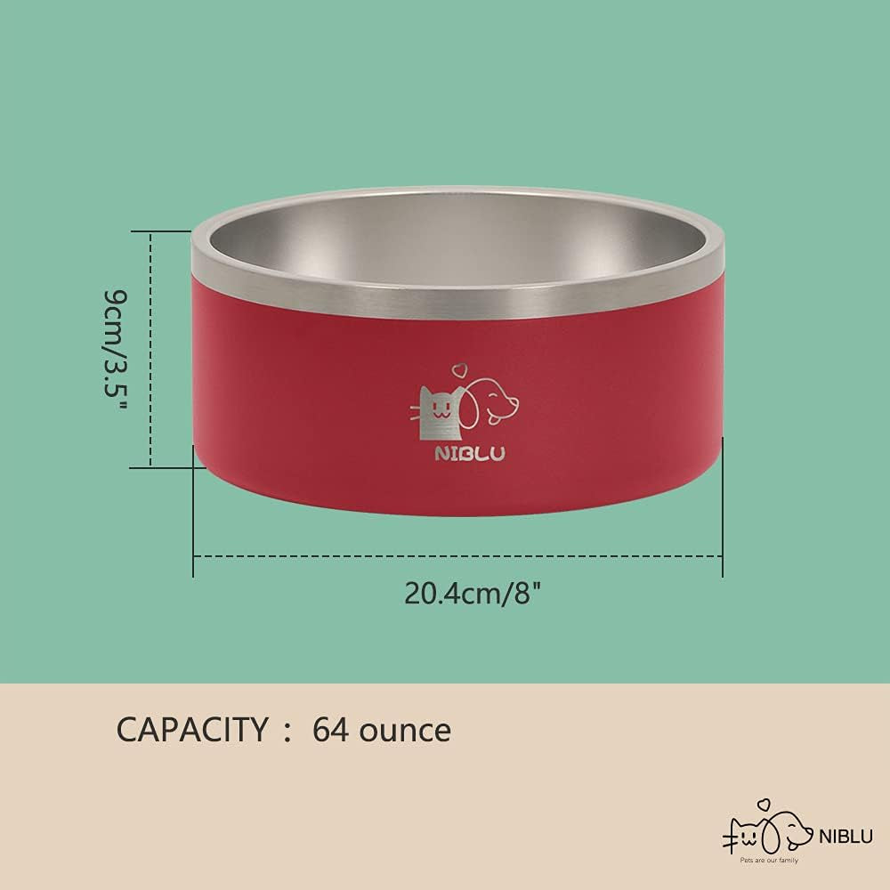 Stainless Steel Dog Bowl Non-Slip Dog Bowl Double Wall Dog Water Bowls Heavy Duty with Rubber Bottom for Dogs Cats Pet Feeding