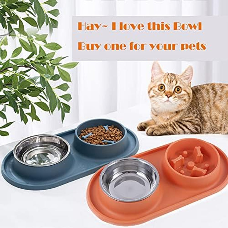 Dog Bowls Small Medium Sized Dog Food Bowl, Slow Feeder Dog Bowls, 1/2 Cup Stainless Steel Dog Bowls, No-Spill Non-Skid, Dog Food Water Bowls Set by (Bright Orange)
