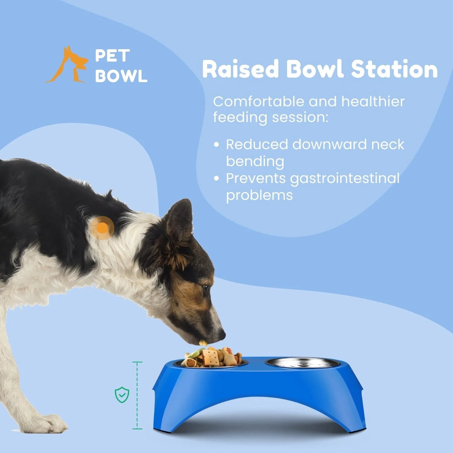 Pet Feeder Bowls Double Stainless Steel (Set of 2) - Removable Raised Feeding Station Tray Dog Puppies Animal Food Water Holder Container Dish Table Dinner Set with Elevated Stand (Blue)