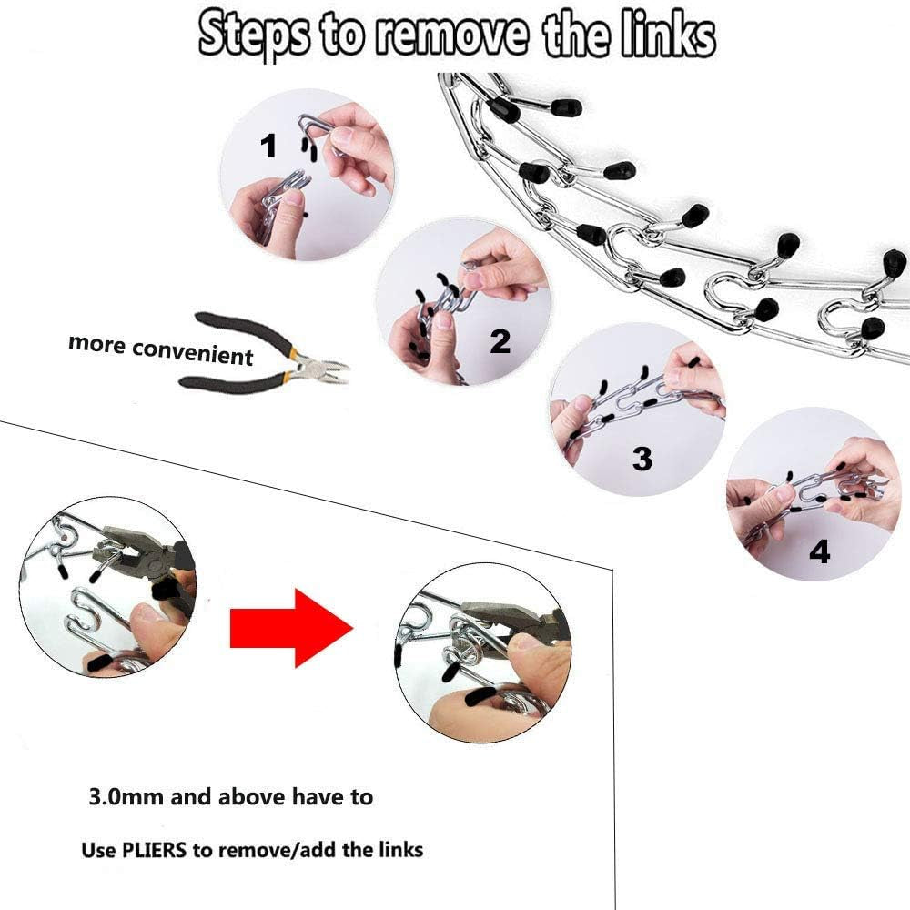 Dog Prong Collar Extra Links with Rubber Cups, Set of (3) Chrome Links, Steel Chrome Plated Dog Prong Training Collar Links, Pinch Collar and Dog Correction Collar Links
