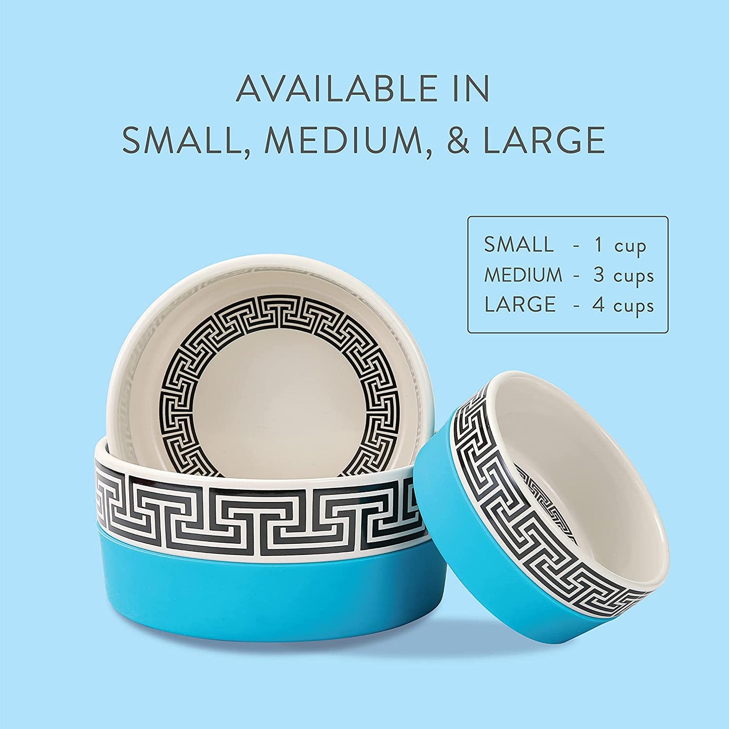 Now House for Pets by Jonathan Adler Greek Key Duo Dog Bowl, Small Cute Ceramic Dog Food Bowl from for Water or Food, 4.5 Inch Dog Bowl
