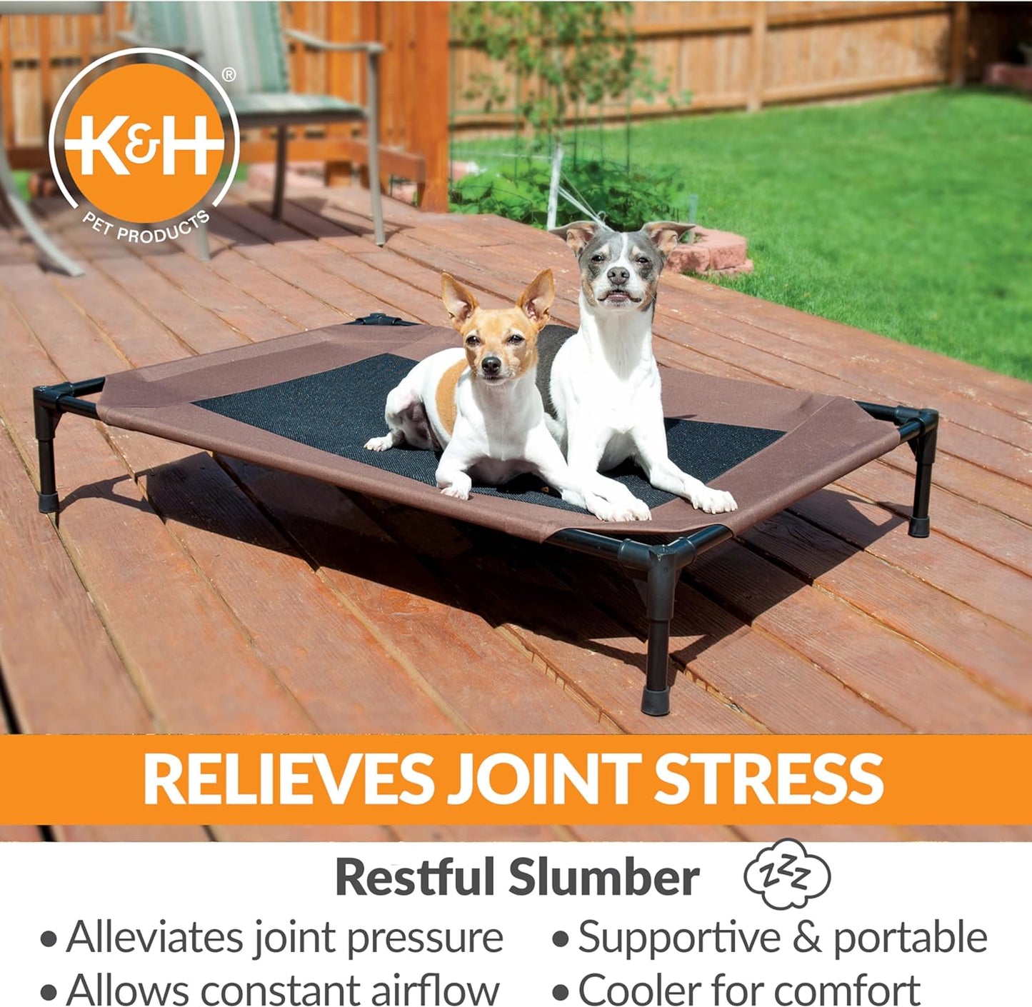 Cooling Elevated Dog Bed Outdoor Raised with Washable Breathable Mesh, Cot No-Slip Rubber Feet, Portable Indoor Bed, Large Chocolate/Black Mesh
