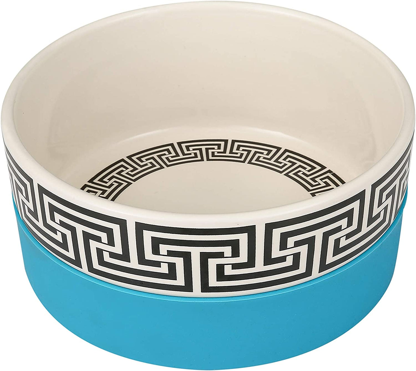 Now House for Pets by Jonathan Adler Greek Key Duo Dog Bowl, Small Cute Ceramic Dog Food Bowl from for Water or Food, 4.5 Inch Dog Bowl