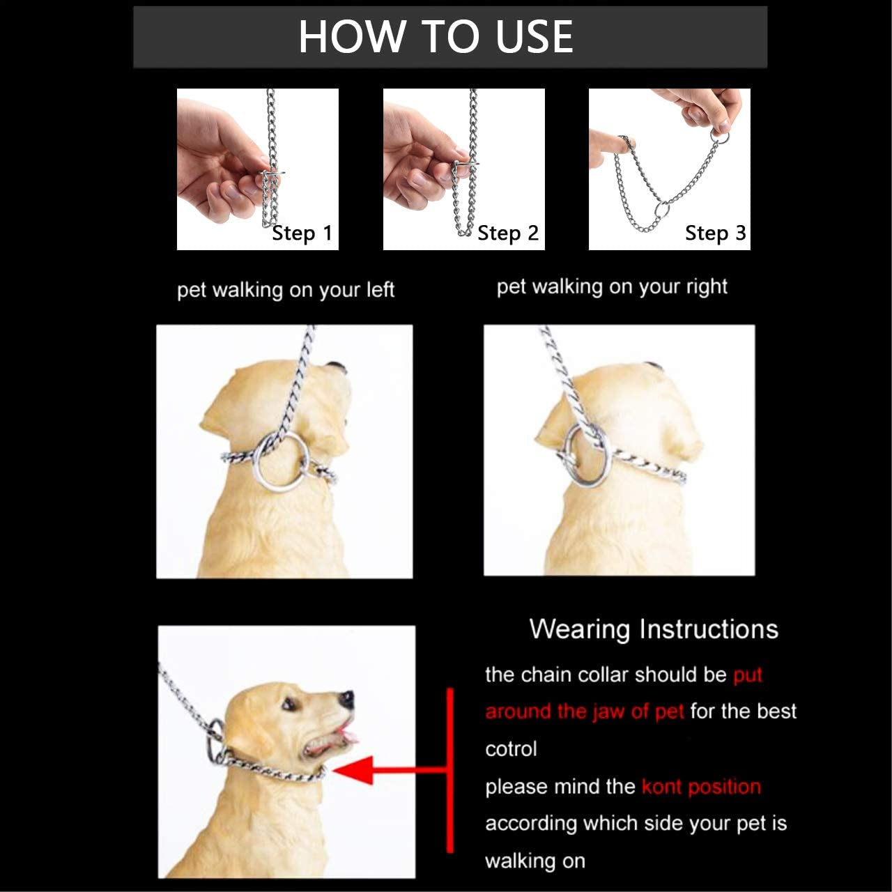 Dog Choke Collar, Stainless Steel Dog Choke Chain Collar, Puppy Choker P Chain Slip Collar for Training
