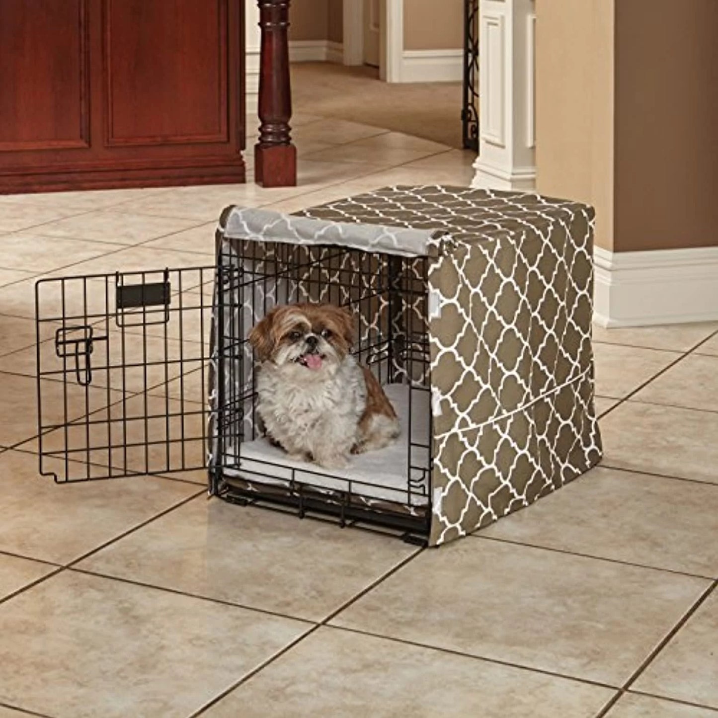 Midwest Dog Crate Cover, Privacy Dog Crate Cover Fits Midwest Dog Crates, Brown Geometric, 24In