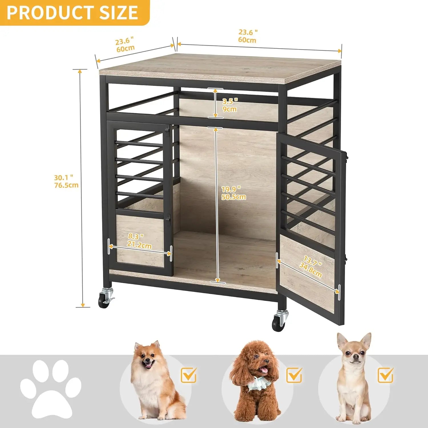 Dog Crate Furniture, 24 Inch Dog Kennel Indoor Furniture End Table Dog Crate for Dogs, Modern Decorative Dog Crate Wooden