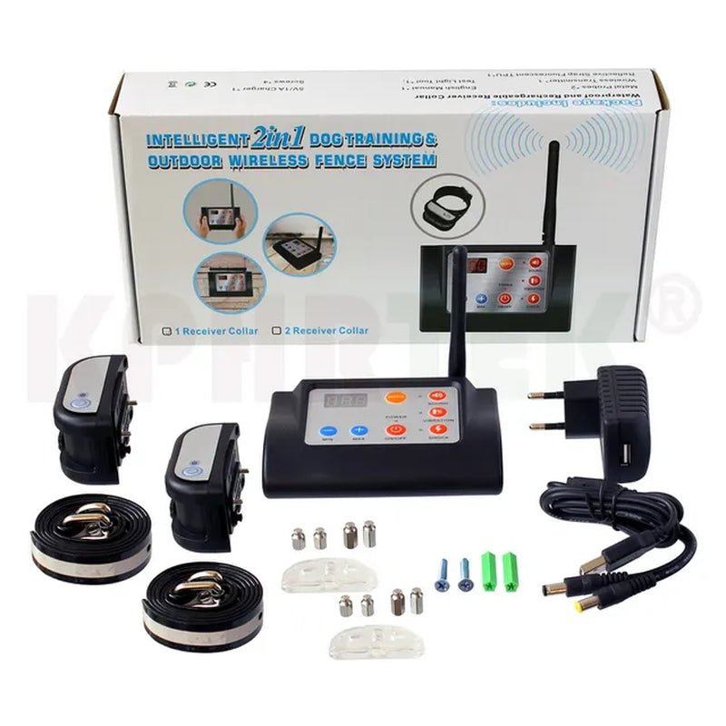 2 in 1 Wireless Electronic Dog Fence System & Remote Dog Training Collar Beep Shock Vibration Training and Fence Function