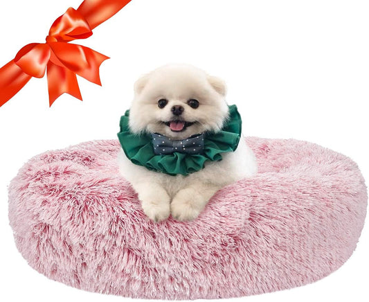 Dog Beds for Medium Small Dogs Round, Cat Cushion Bed, Calming Pet Beds Cozy Fur Donut Cuddler Improved Sleep, Washable, Non-Slip Bottom