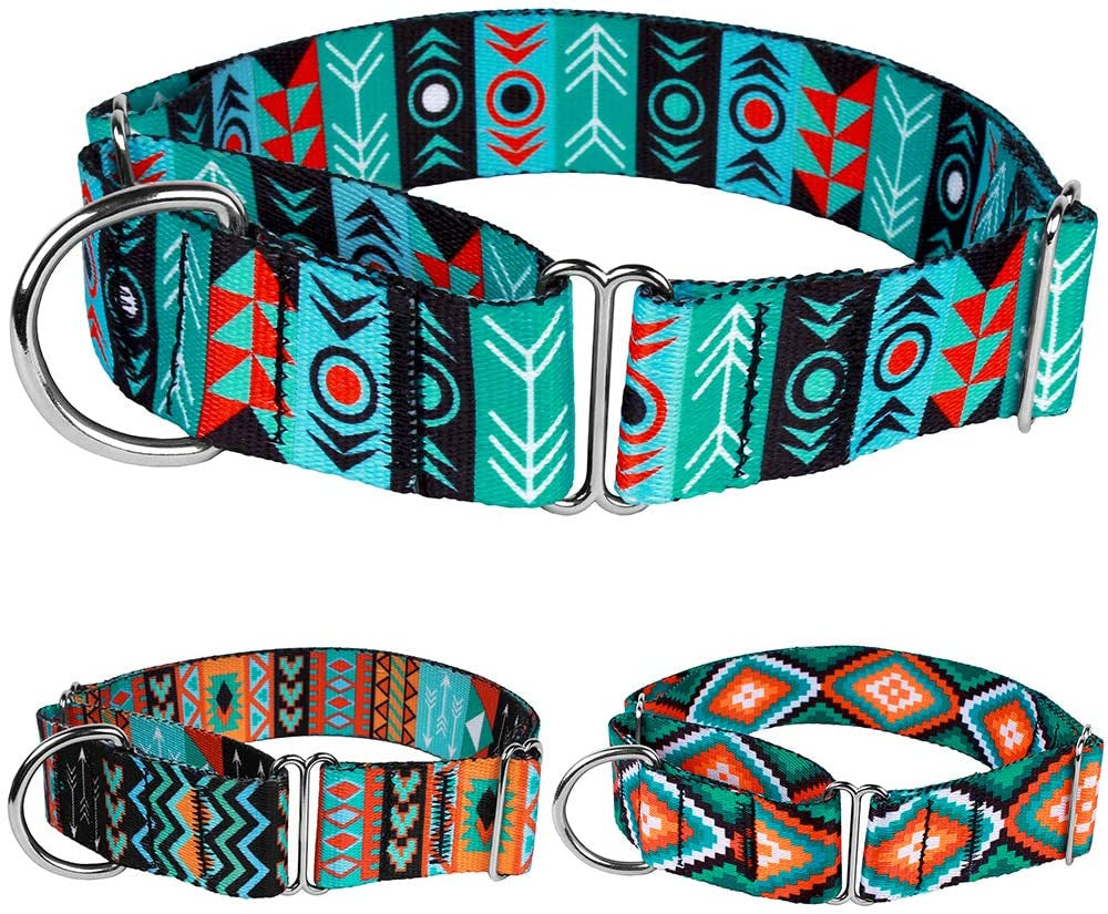 Martingale Dog Collar Nylon Safety Training Tribal Pattern Adjustable Heavy Duty Collars for Dogs Medium Large (Pattern 1, Extra Large, Neck Size 19"-24")