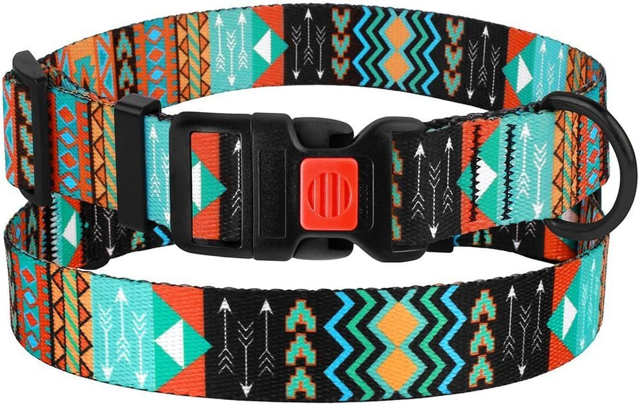 Dog Collar for Small Medium Large Dogs or Puppies, Cute Unique Design with a Quick Release Buckle, Tribal Ethnic Aztec Pattern, Adjustable Soft Nylon (Tribal, Neck Fit 10"-13")