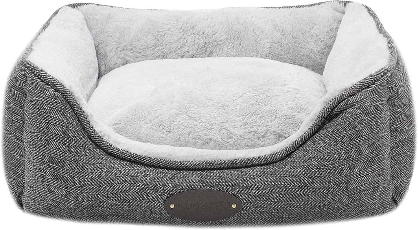 Dog Bed for Small Dogs,Calming Dog Beds,Cat Bed,Anxiety Comfy Durable Pet Beds with Reversible&Washable Cushion,Square Dog Bed in Grey Color