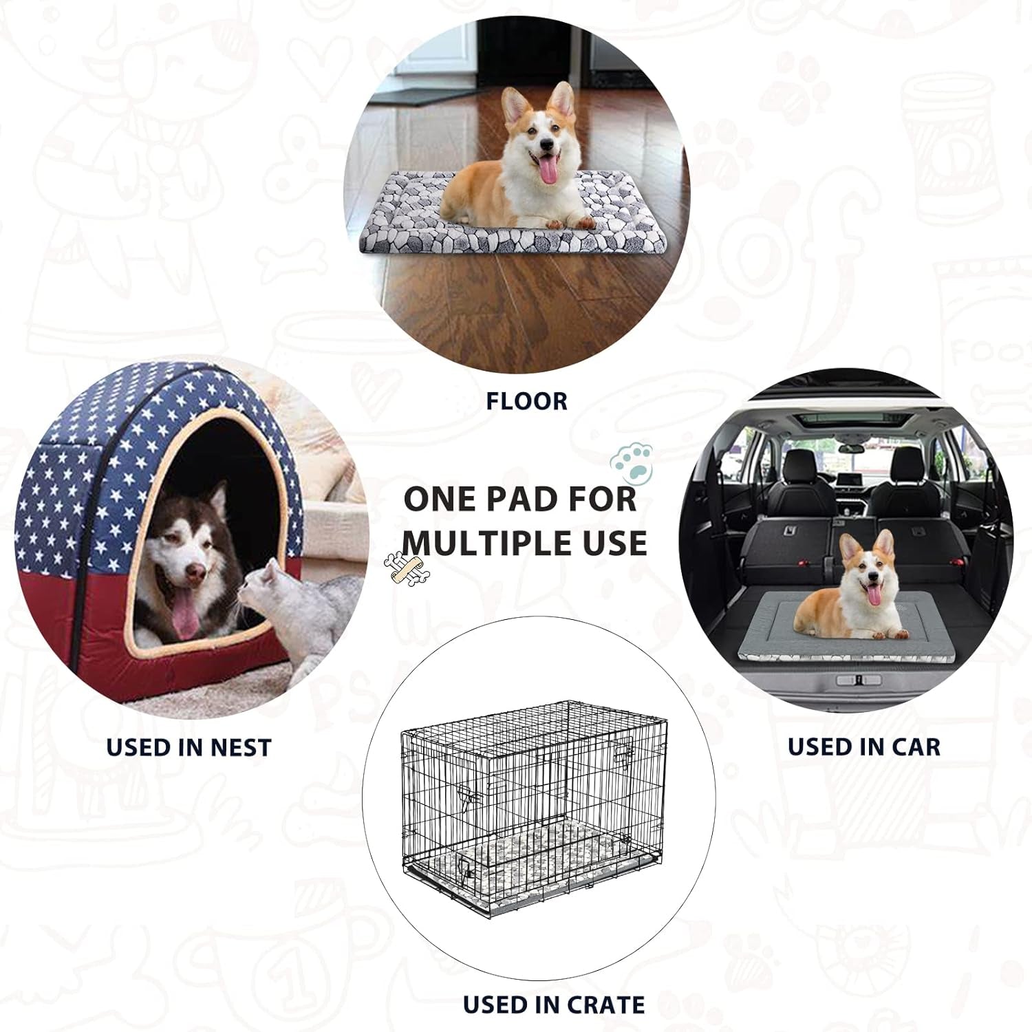 Dog Crate Pad Bed Mat Reversible (Cool & Warm), Soft Pet Sleeping Mat Dog Bed for Crate Suitable for Small to Xx-Large Dogs and Cats, Machine Washable Crate Beds, Grey Stone Pattern