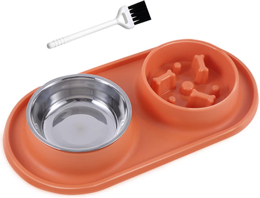 Dog Bowls Small Medium Sized Dog Food Bowl, Slow Feeder Dog Bowls, 1/2 Cup Stainless Steel Dog Bowls, No-Spill Non-Skid, Dog Food Water Bowls Set by  (Bright Orange)