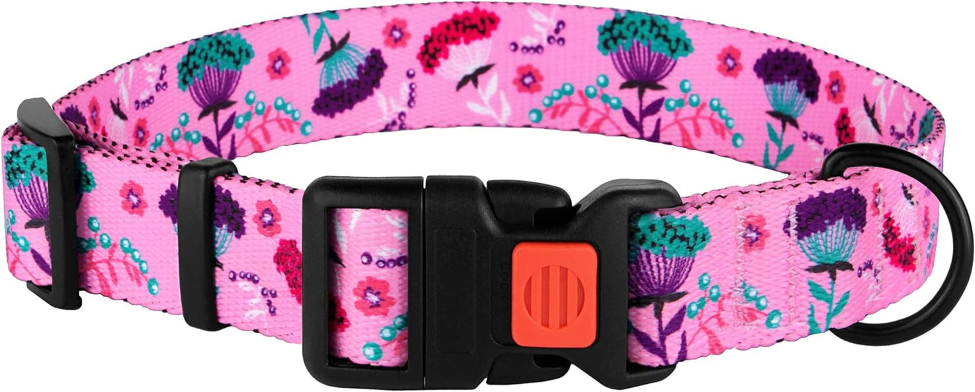 Floral Dog Collar Nylon Pattern Flower Print Adjustable Pet Collars for Dogs Small Medium Large Puppy (Neck Fit 14"-18", Pink)