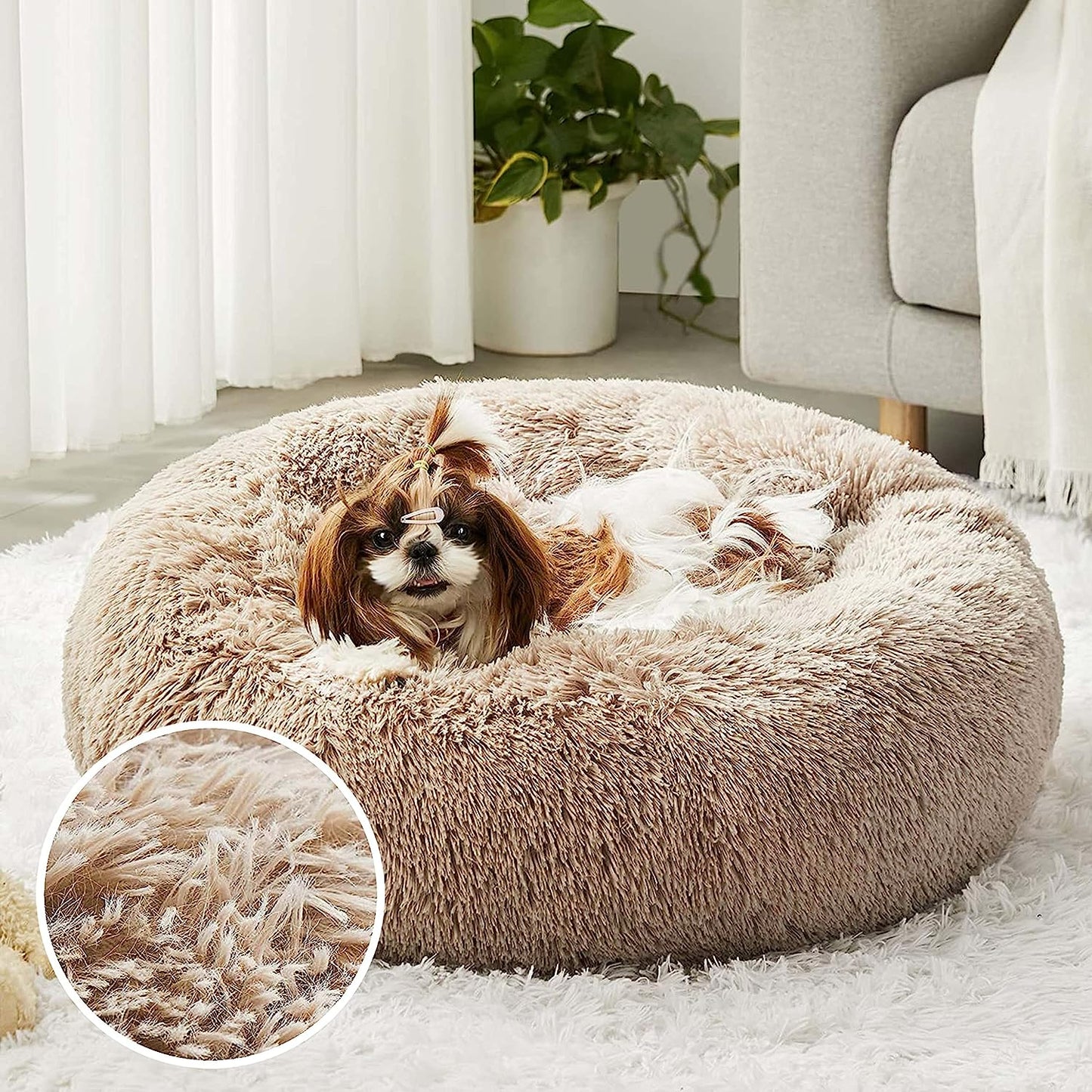 Western Home Faux Fur Dog Bed & Cat Bed, Original Calming Dog Bed for Small Medium Large Pets, anti Anxiety Donut Cuddler round Warm Washable Cat Bed for Indoor Cats(20", Brown)