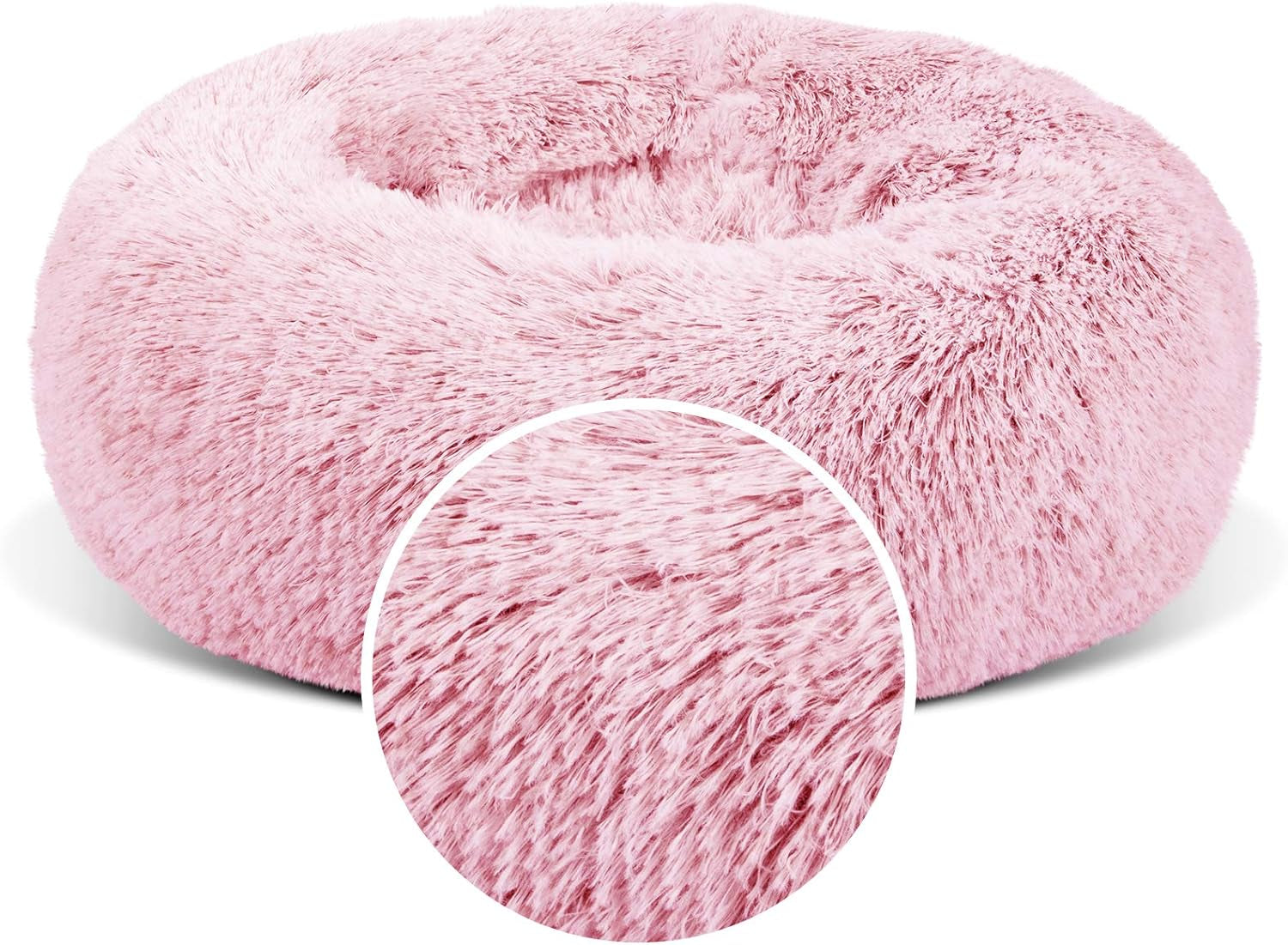 Dog Beds for Medium Small Dogs Round, Cat Cushion Bed, Calming Pet Beds Cozy Fur Donut Cuddler Improved Sleep, Washable, Non-Slip Bottom