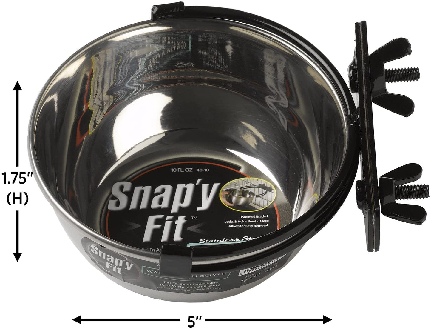 Snap'Y Fit Stainless Steel Food Bowl / Pet Bowl, 10 Oz. for Dogs, Cats, Small Animals, Silver, 10 Ounces (1.25 Cups)