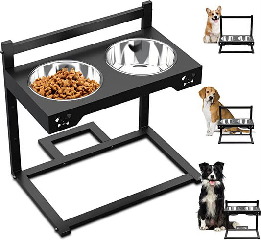 Elevated Dog Bowls, Stainless Steel Raised Dog Bowls Adjustable to 3 Heights, 4.5", 8.5", 12", Antirust Stand for Small Medium Dogs and Pets, Black