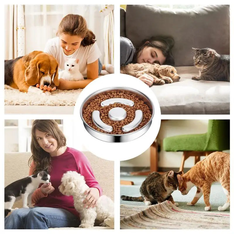 Slow Feeder Bowls Stainless Steel Bloat Stop Dog Food Bowl Non-Slip Slow Water Feeder Dog Dish for Dog Fast Eater Slow Down