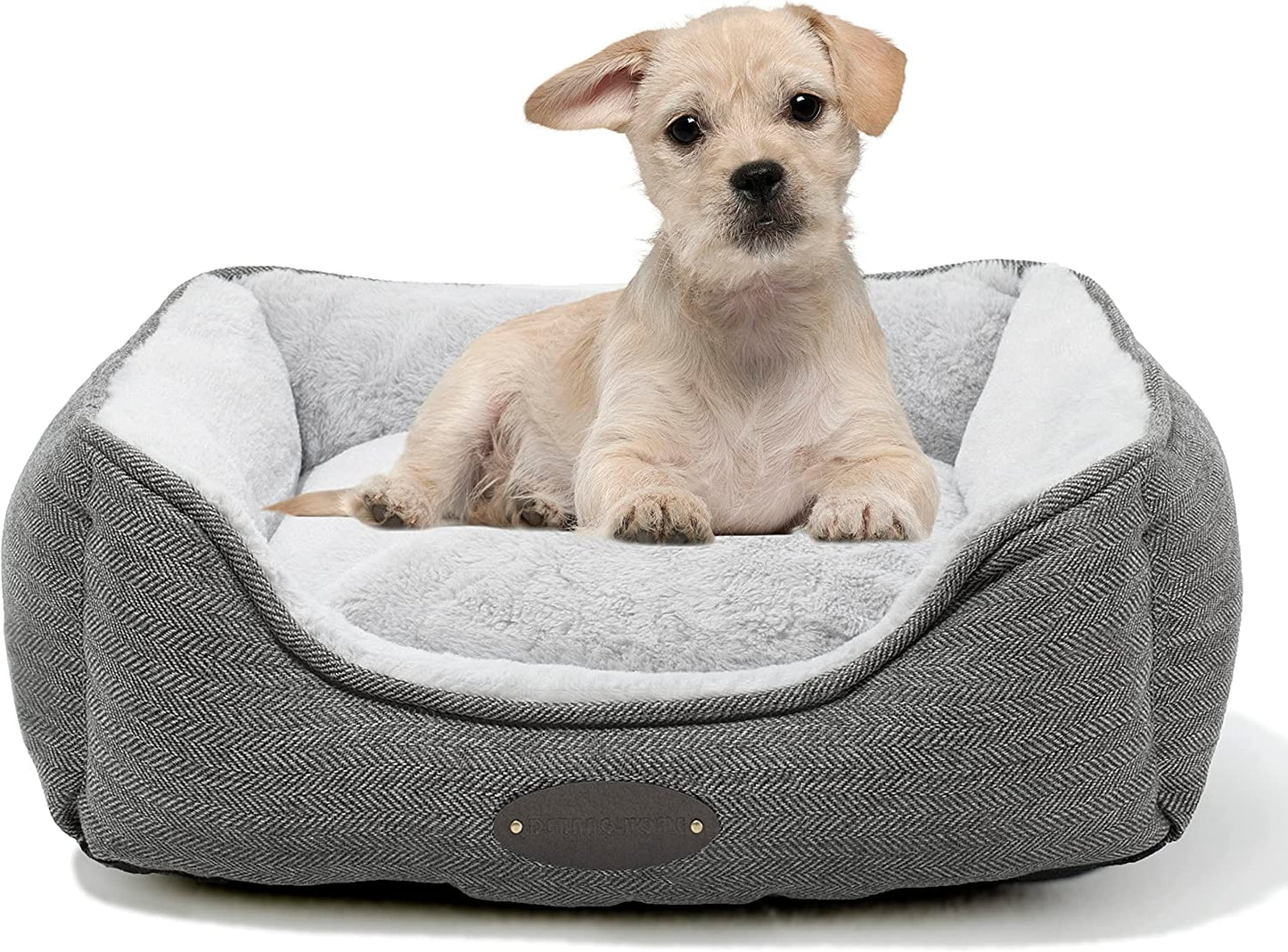 Dog Bed for Small Dogs,Calming Dog Beds,Cat Bed,Anxiety Comfy Durable Pet Beds with Reversible&Washable Cushion,Square Dog Bed in Grey Color