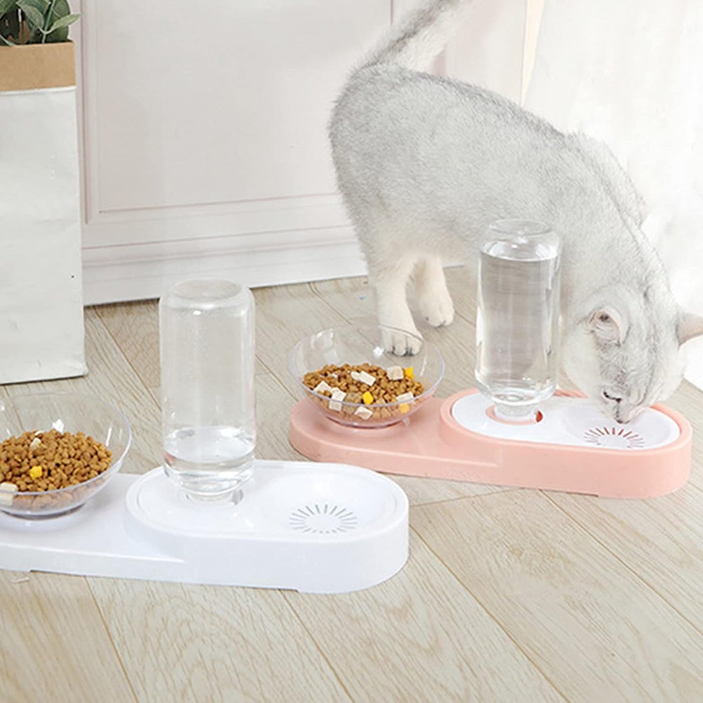 Pet Food Bowl Automatic Water Dispenser Dual-Purpose Non-Skid No No Spill Cat Dog Feeder Pet Supplies for Pets Small Medium Large Dog - Pink