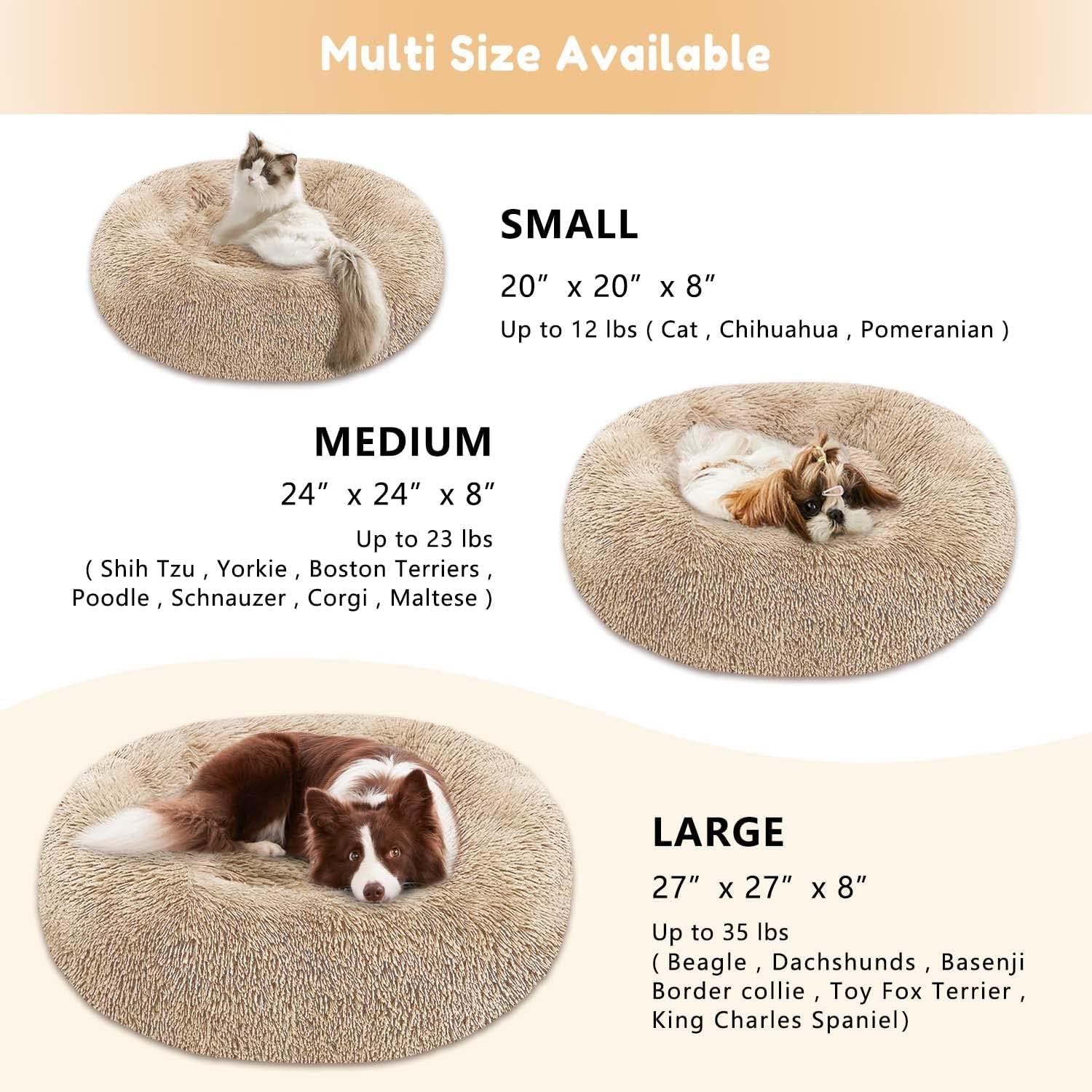 Western Home Faux Fur Dog Bed & Cat Bed, Original Calming Dog Bed for Small Medium Large Pets, anti Anxiety Donut Cuddler round Warm Washable Cat Bed for Indoor Cats(20", Brown)