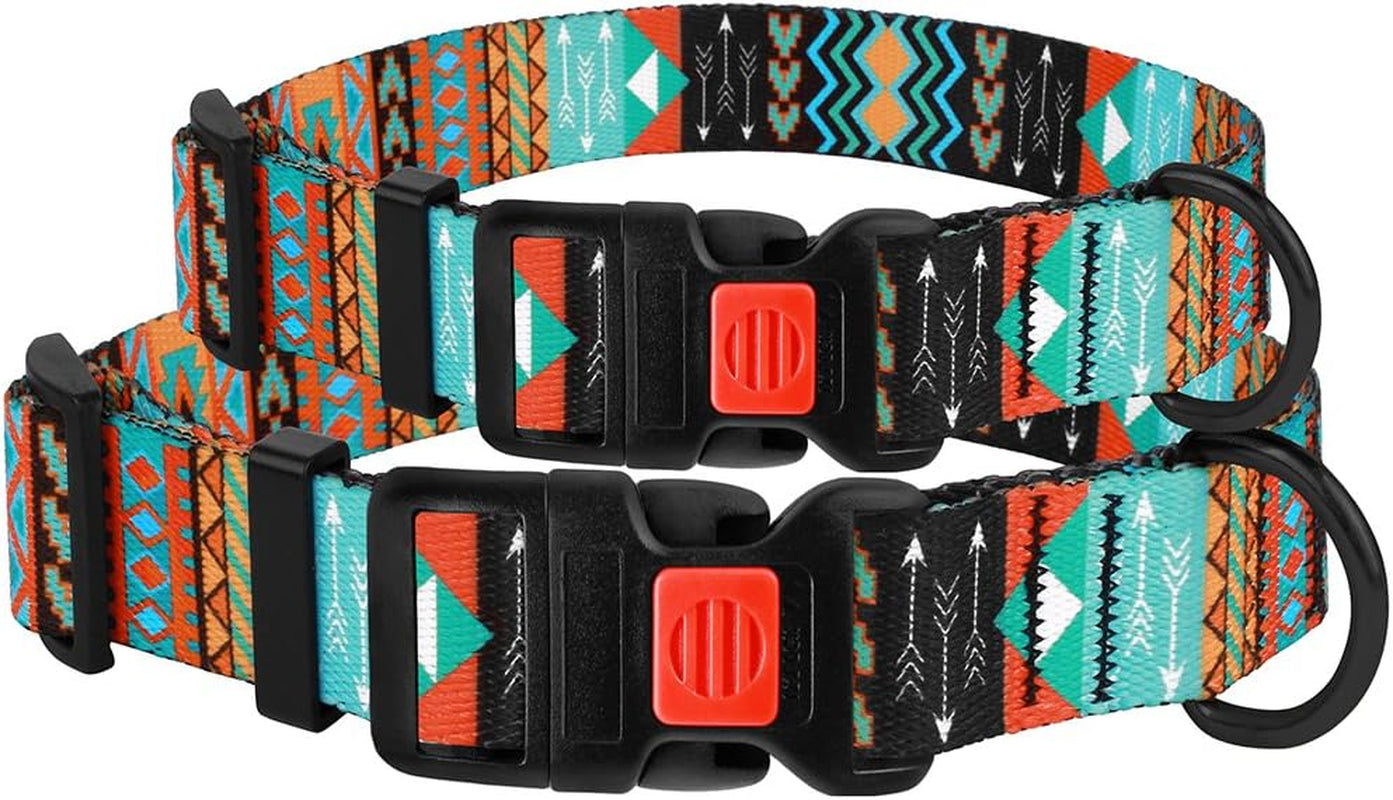 Dog Collar for Small Medium Large Dogs or Puppies, Cute Unique Design with a Quick Release Buckle, Tribal Ethnic Aztec Pattern, Adjustable Soft Nylon (Tribal, Neck Fit 10"-13")