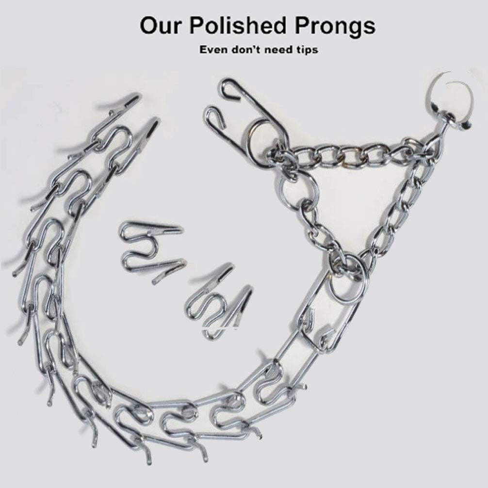 Dog Prong Collar Extra Links with Rubber Cups, Set of (3) Chrome Links, Steel Chrome Plated Dog Prong Training Collar Links, Pinch Collar and Dog Correction Collar Links