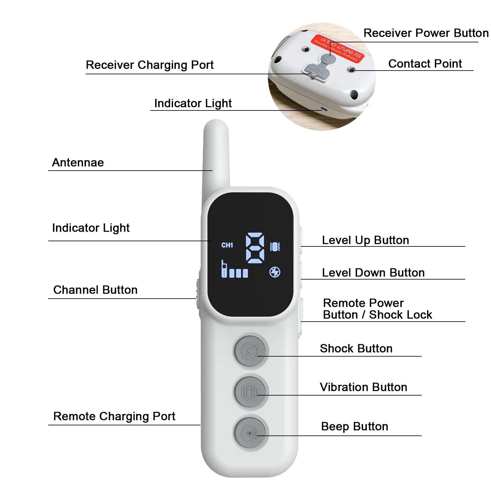 Dog Training Collar, Waterproof Rechargeable Dog Electric Shock Collar with Remote for Small Medium Large Dogs