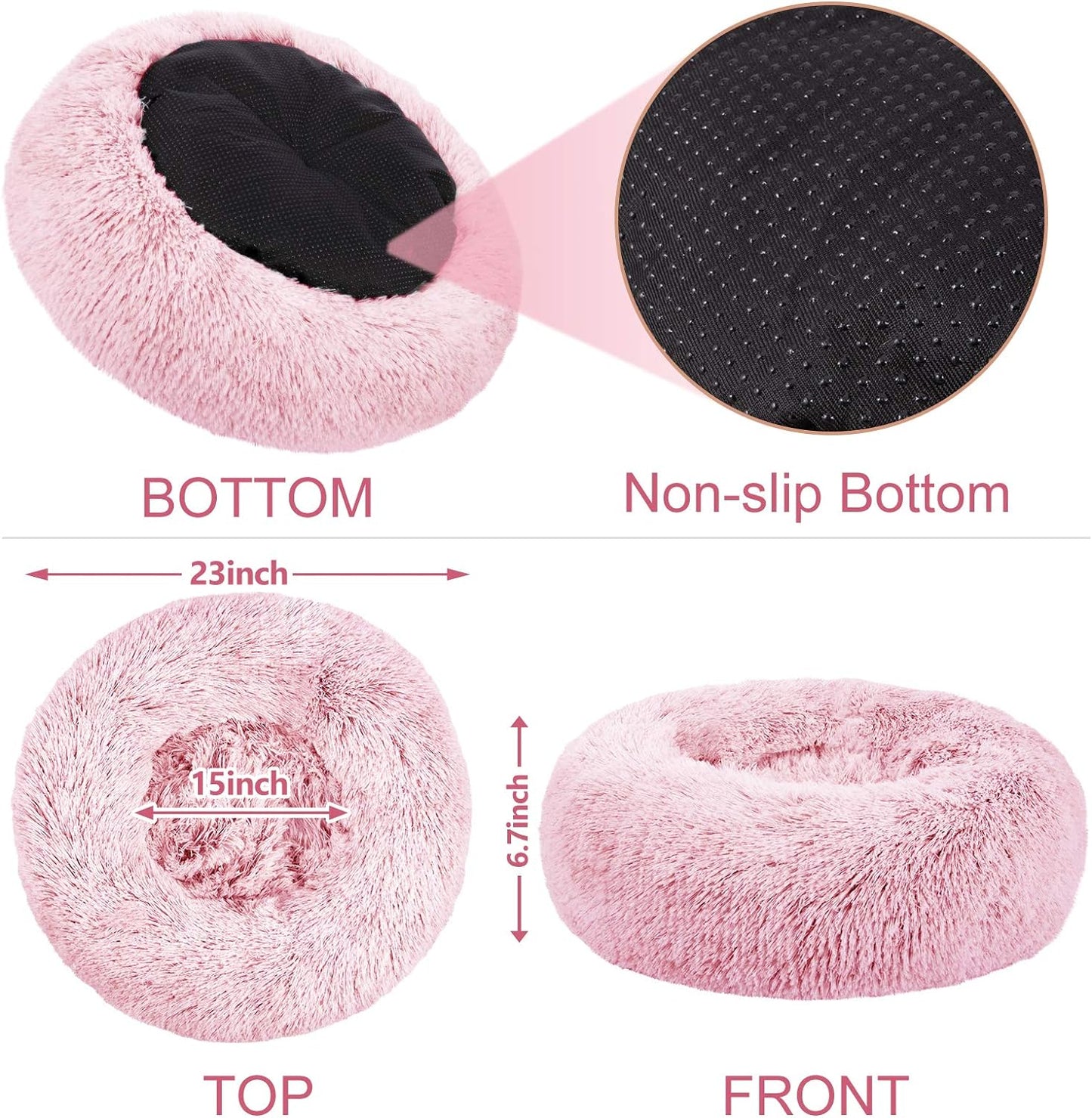 Dog Beds for Medium Small Dogs Round, Cat Cushion Bed, Calming Pet Beds Cozy Fur Donut Cuddler Improved Sleep, Washable, Non-Slip Bottom