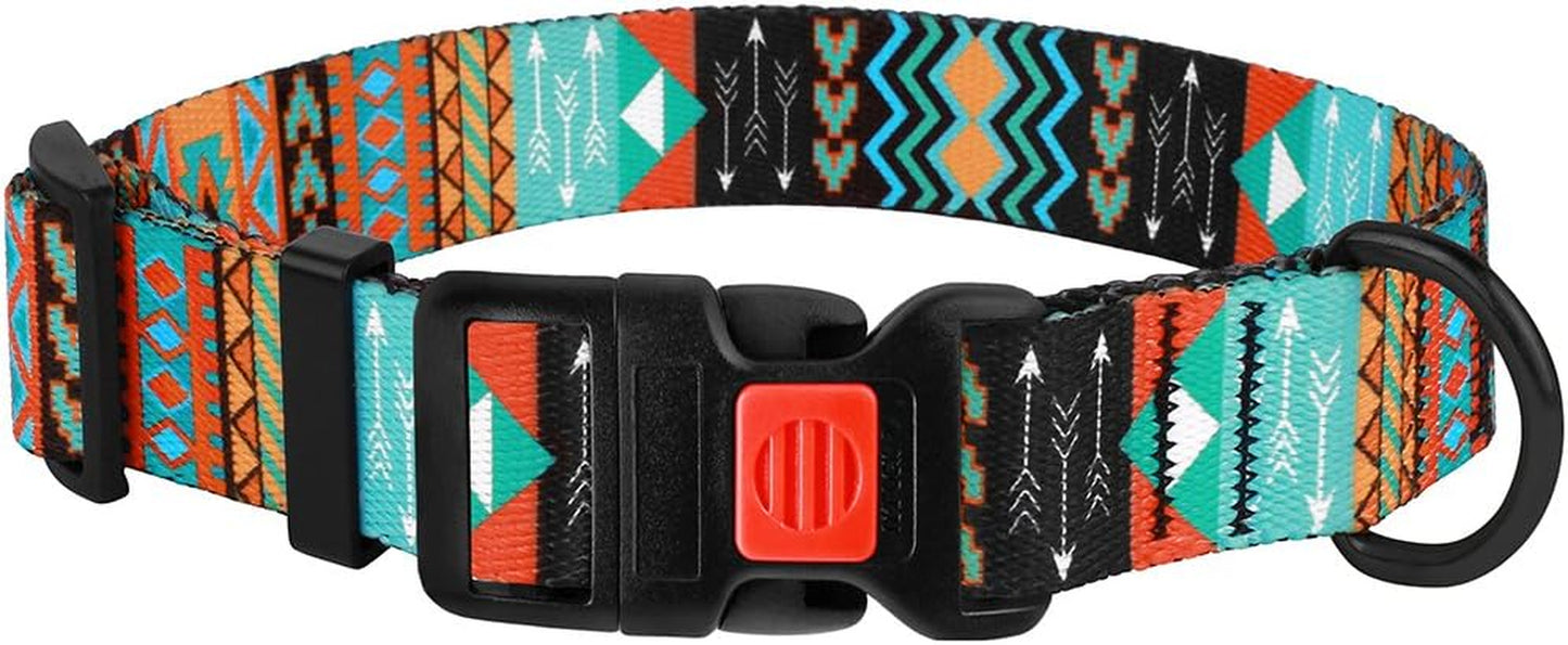 Dog Collar for Small Medium Large Dogs or Puppies, Cute Unique Design with a Quick Release Buckle, Tribal Ethnic Aztec Pattern, Adjustable Soft Nylon (Tribal, Neck Fit 10"-13")