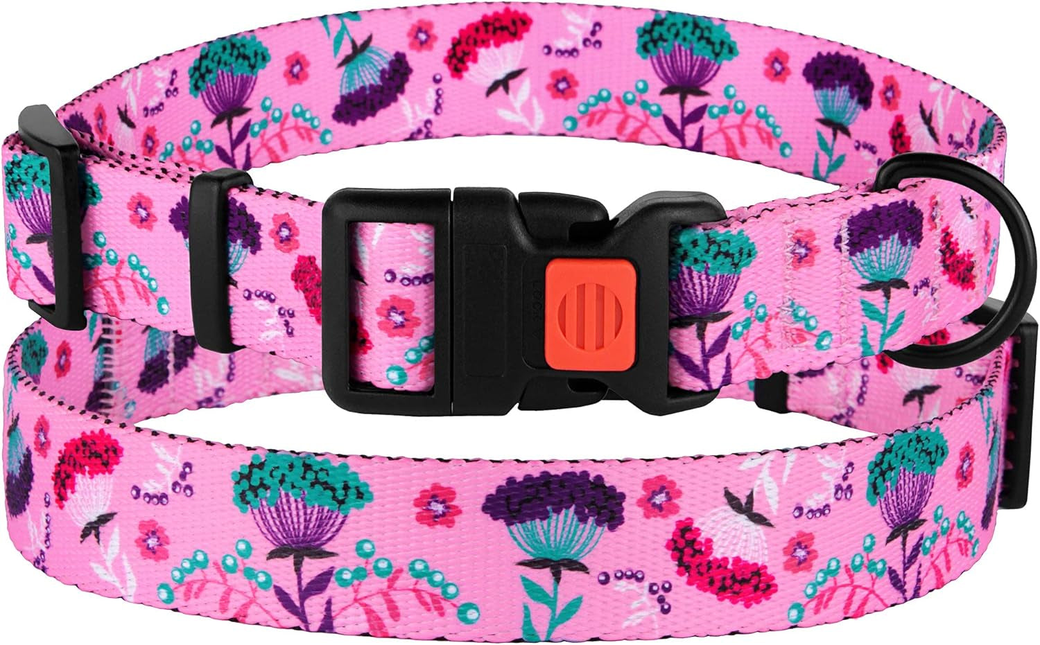 Floral Dog Collar Nylon Pattern Flower Print Adjustable Pet Collars for Dogs Small Medium Large Puppy (Neck Fit 14"-18", Pink)