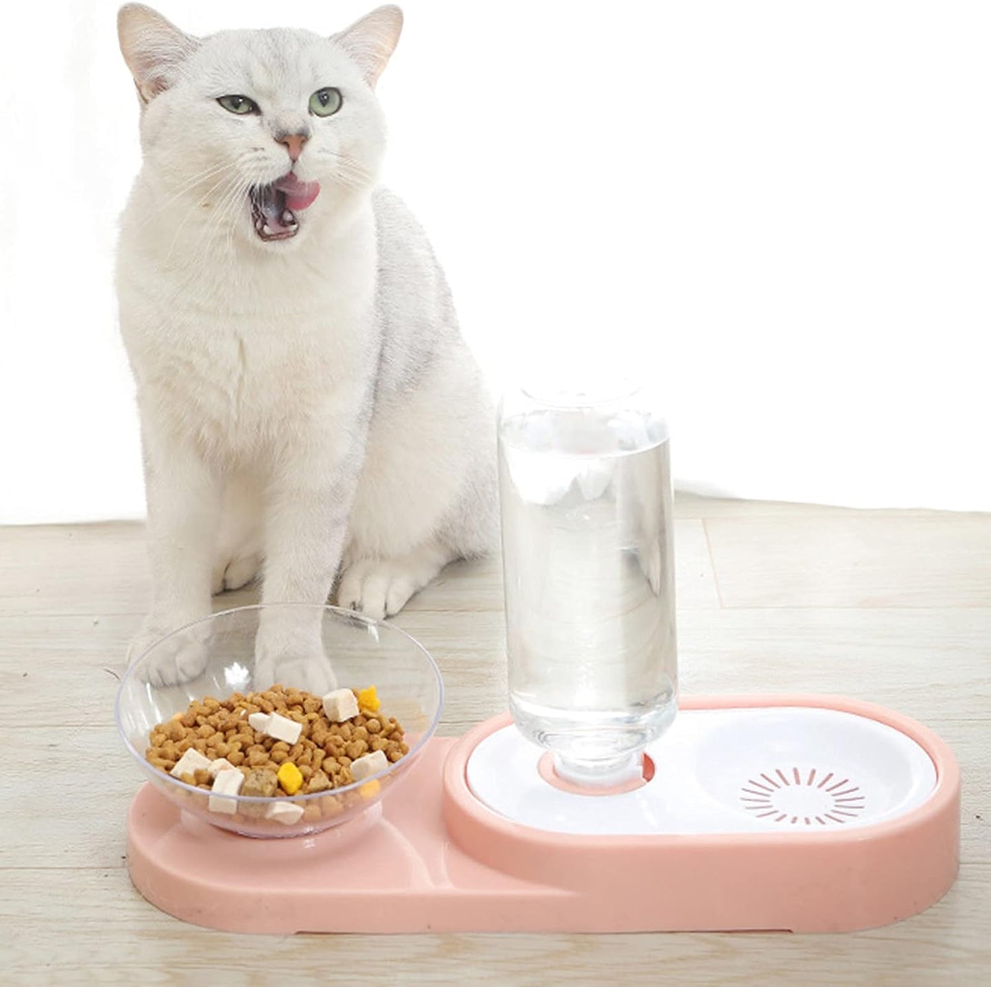 Pet Food Bowl Automatic Water Dispenser Dual-Purpose Non-Skid No No Spill Cat Dog Feeder Pet Supplies for Pets Small Medium Large Dog - Pink