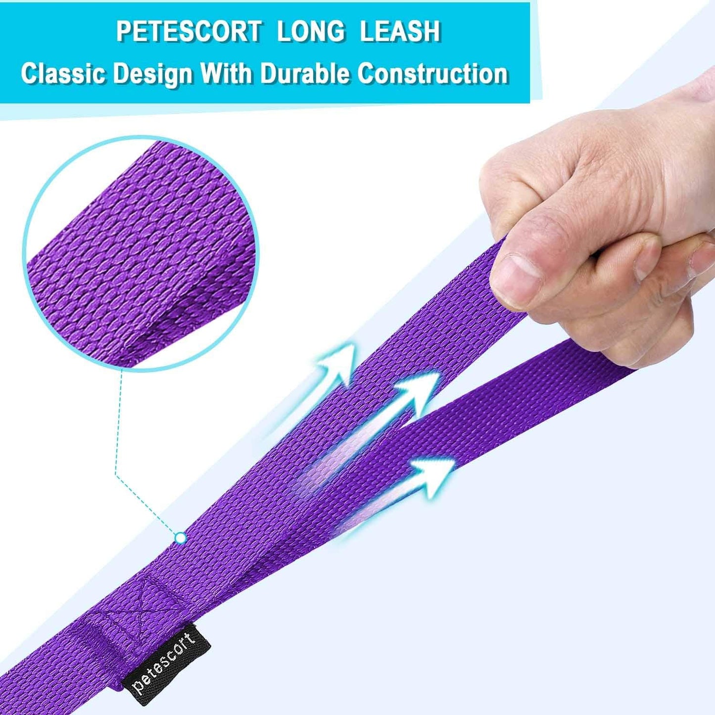 Dog/Puppy/Cat 15 Ft, 20 Ft, 30 Ft, 50 Ft Long Leash for Dog Cat Training, Play, Camping for Small, Medium Dogs or Cats(15 Feet,Purpule)