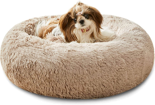 Western Home Faux Fur Dog Bed & Cat Bed, Original Calming Dog Bed for Small Medium Large Pets, anti Anxiety Donut Cuddler round Warm Washable Cat Bed for Indoor Cats(20", Brown)