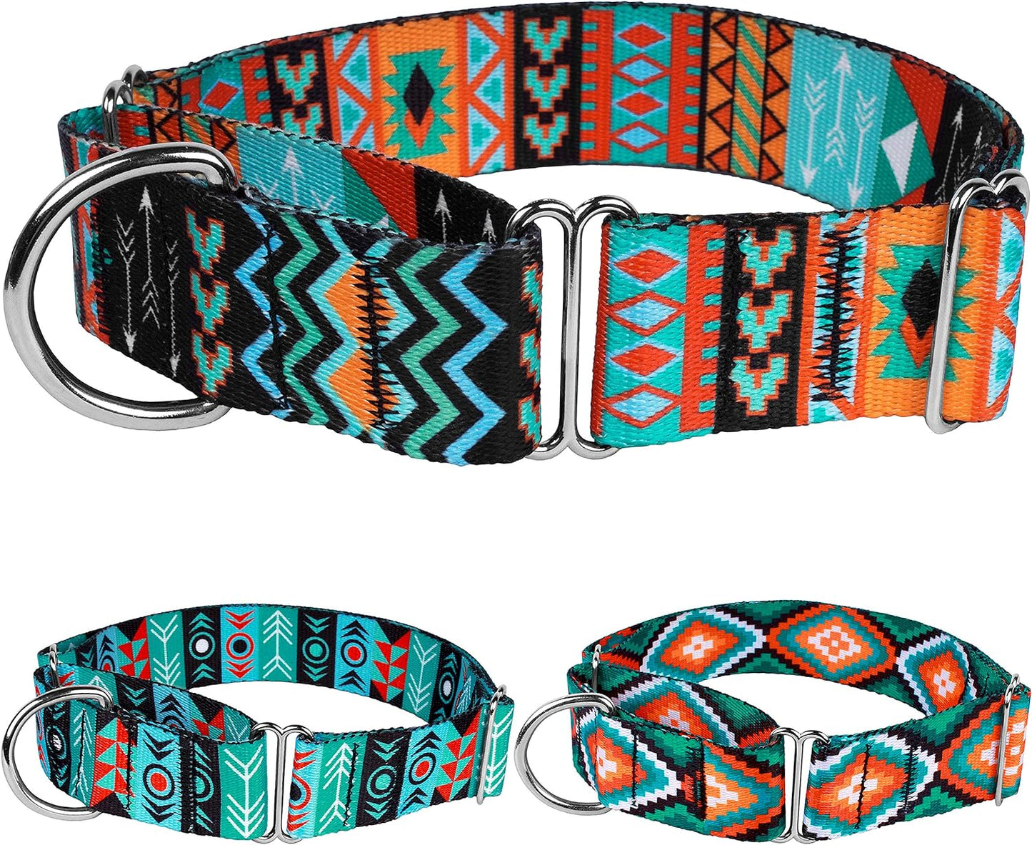 Martingale Dog Collar Nylon Safety Training Tribal Pattern Adjustable Heavy Duty Collars for Dogs Medium Large (Pattern 2, Large, Neck Size 15"-20")