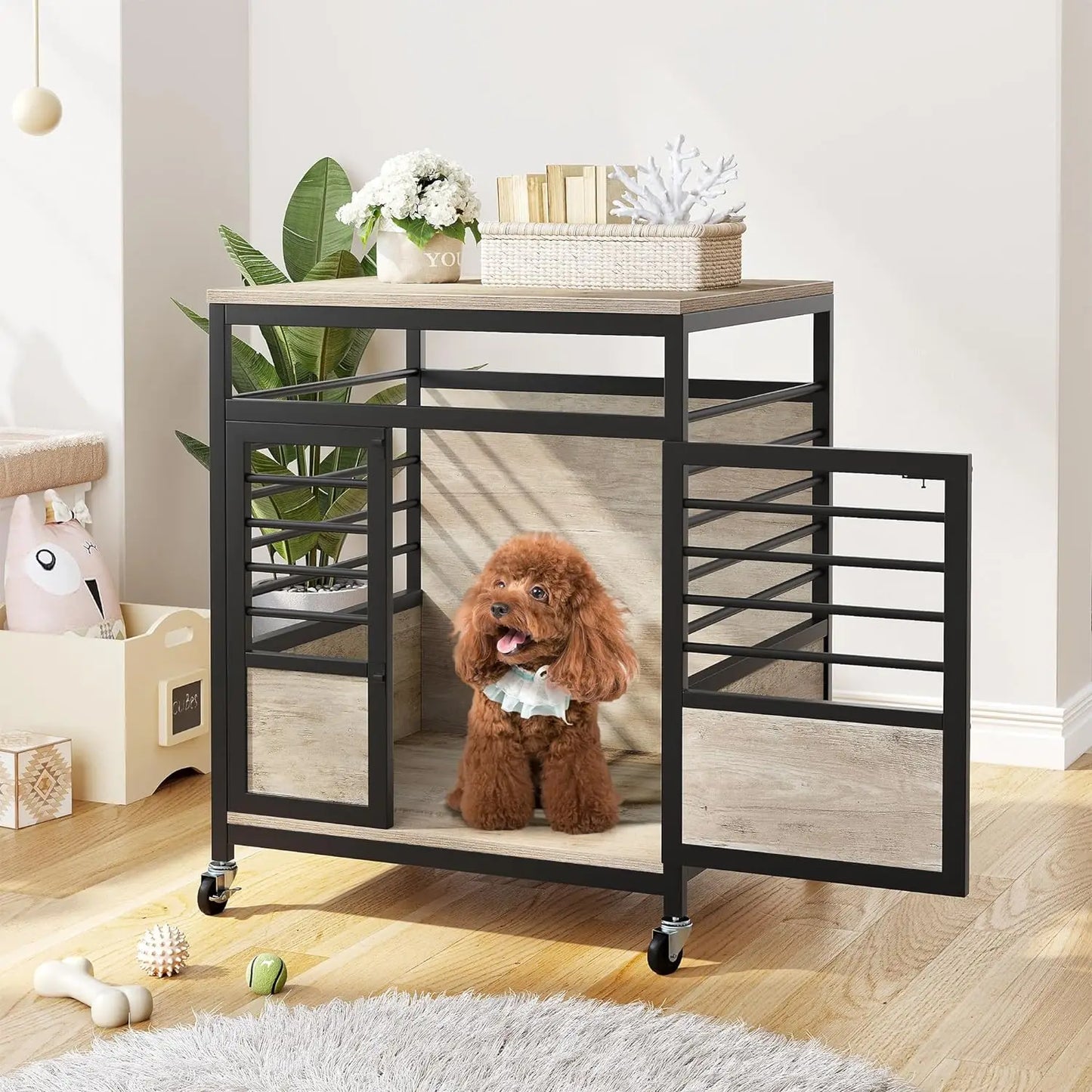 Dog Crate Furniture, 24 Inch Dog Kennel Indoor Furniture End Table Dog Crate for Dogs, Modern Decorative Dog Crate Wooden