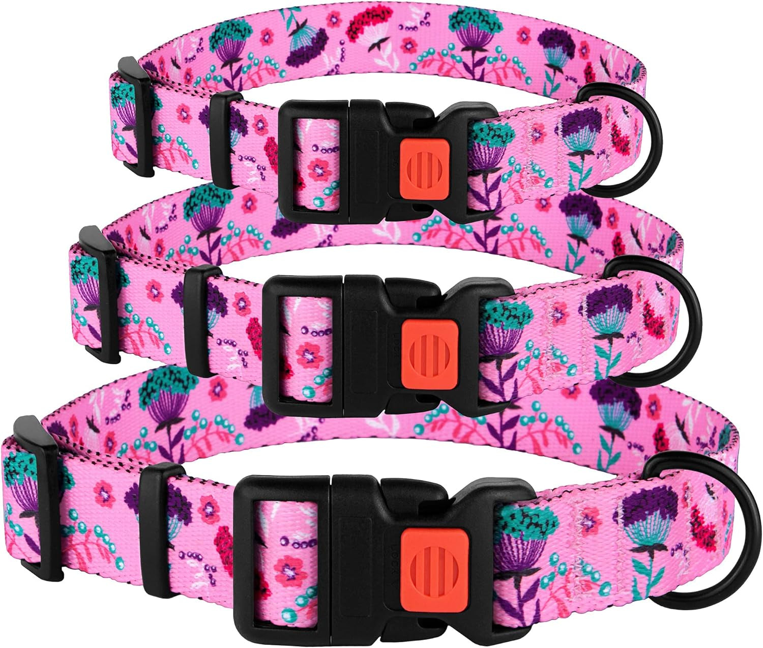 Floral Dog Collar Nylon Pattern Flower Print Adjustable Pet Collars for Dogs Small Medium Large Puppy (Neck Fit 14"-18", Pink)