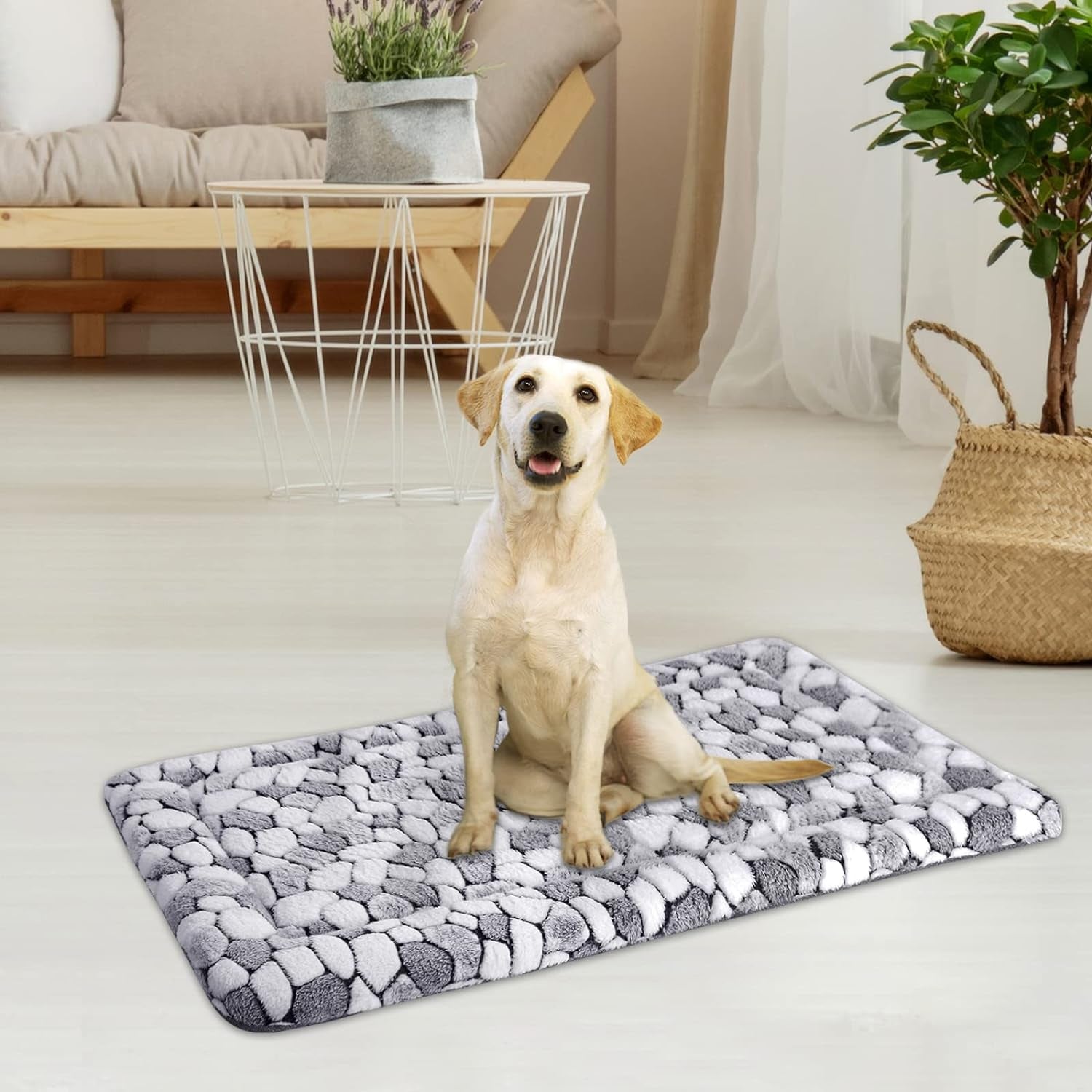 Dog Crate Pad Bed Mat Reversible (Cool & Warm), Soft Pet Sleeping Mat Dog Bed for Crate Suitable for Small to Xx-Large Dogs and Cats, Machine Washable Crate Beds, Grey Stone Pattern