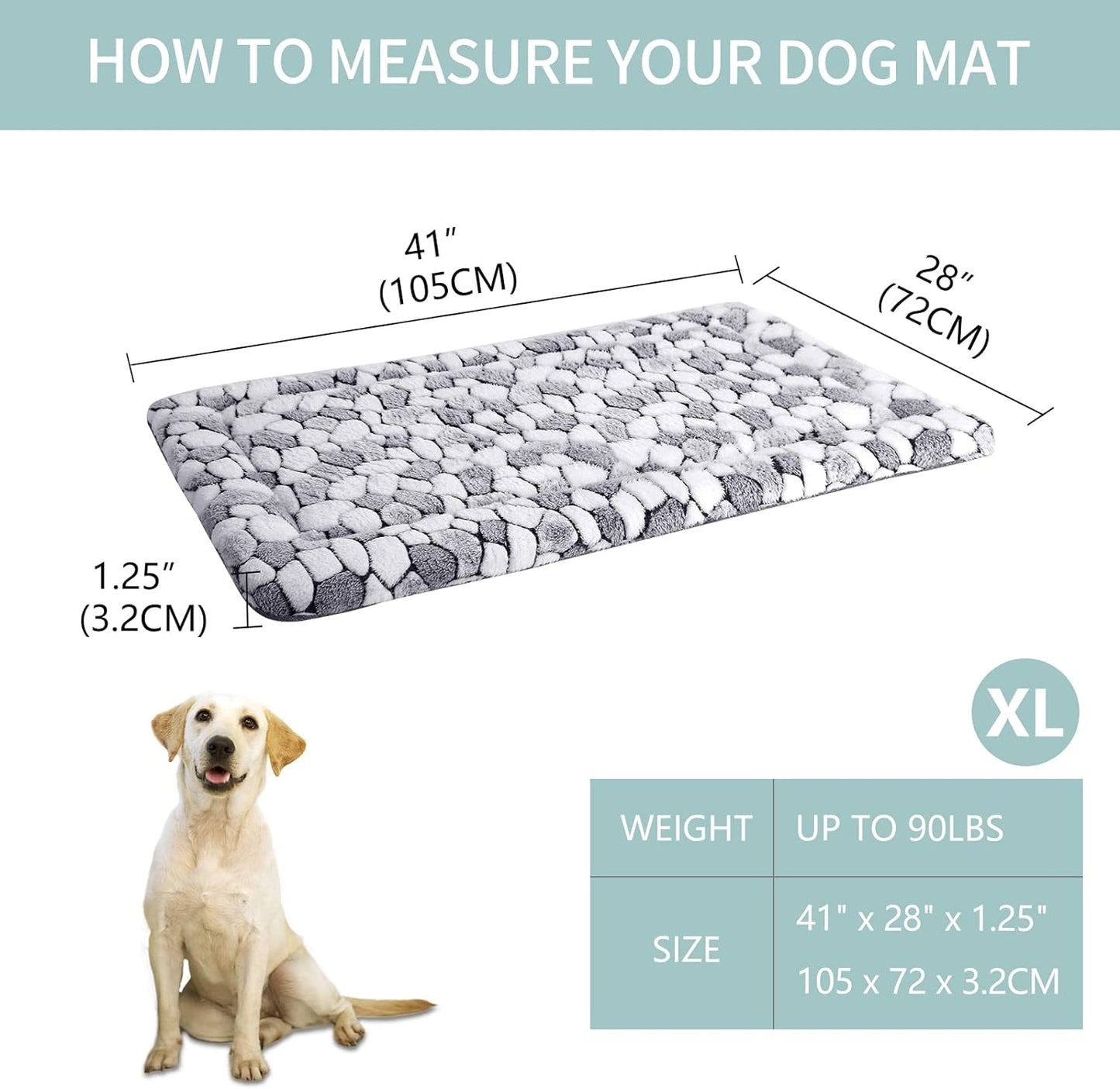 Dog Crate Pad Bed Mat Reversible (Cool & Warm), Soft Pet Sleeping Mat Dog Bed for Crate Suitable for Small to Xx-Large Dogs and Cats, Machine Washable Crate Beds, Grey Stone Pattern